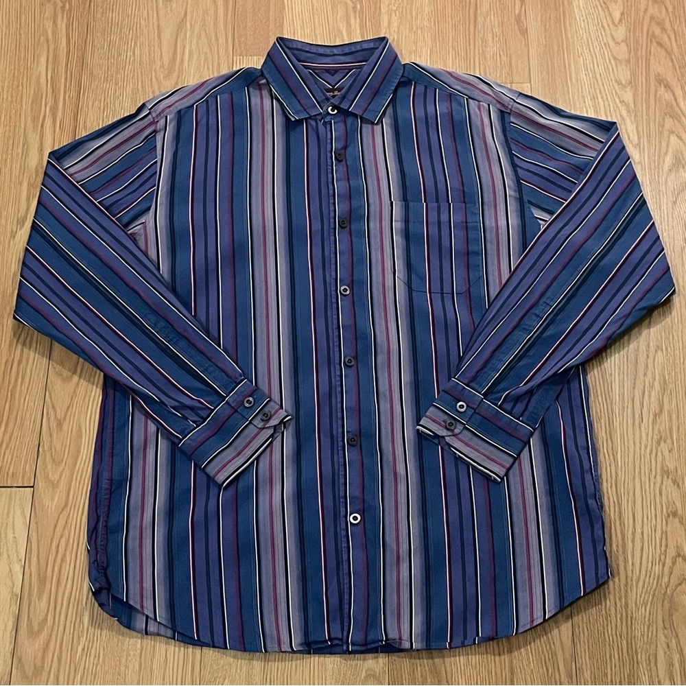 Tommy Bahama Mens Medium Long Sleeve Button Up Shirt Cotton Silk Blend Striped